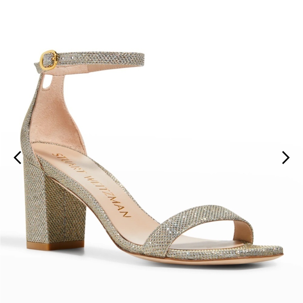 Stuart Weitzman Nudistcurve Glitter Block-Heel Sandals - 6